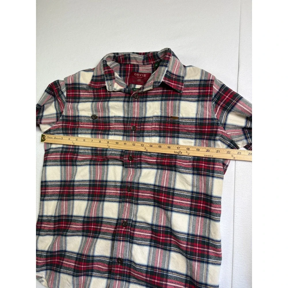 Orvis Mens Medium Classic Fit Flannel Shirt Red White Blue Plaid Cotton Long Slv - Picture 6 of 7